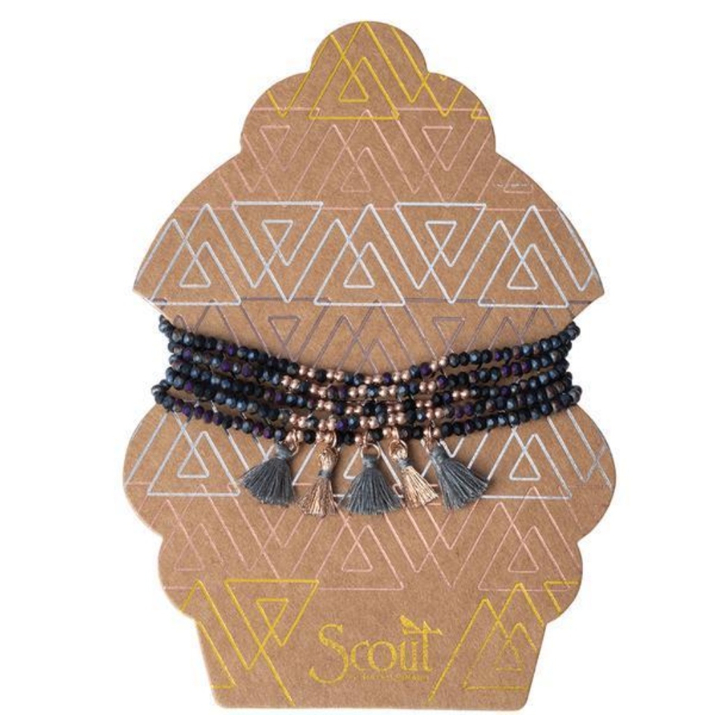 Scout Metallic Tassel Wrap- Midnight/Rose Gold